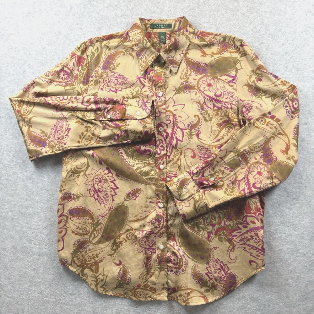 Lauren Ralph Lauren Women Paisley Long Sleeve Button Down Shirt Beautiful Large